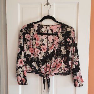 Billabong Girl Crush Multicolored Floral Cropped Front Tie Size Small Womens Top